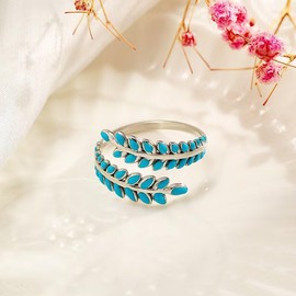A-yeite Vintage Western Rings for Women Dainty Leaf Turquoise Open Joint Knuckle Ring for Cowgirls Party Statement Boho Jewelry