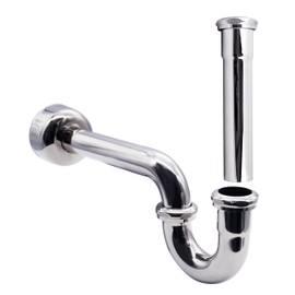 Westbrass CO401-8-26 1-1/4" Brass Bathroom Sink P-Trap with 8" Slip Joint Extension Tube, Polished Chrome