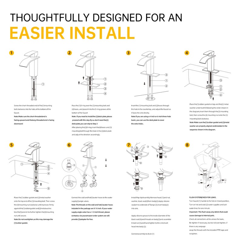 Ryuwanku Bathroom Faucet Brushed Nickel Modern Waterfall Bathroom Sink Faucet