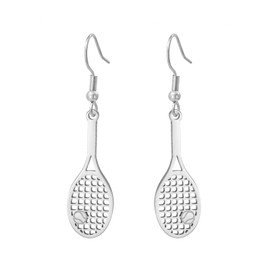 Tennis Racket Drop Earrings for Women Stainless Steel Sports Jewelry Unique Tennis Lover Gifts Court-Inspired Accessories Fan Earrings (Silver)