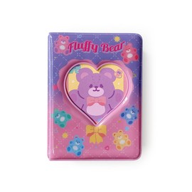 Luckious 3 Inch Mini Photo Album, Colorful Photo Album, Idol Cards Collect Book Postcard Album - Love Heart Hollow Kpop Photocard Holder (Purple Fluffy Bear)