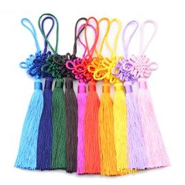 10pcs 8.5 Inch Handmade Silky Floss Chinese Tassel with Satin Silk Made Chinese Knots for Door and Car Handing Decoration, DIY Craft (Mixed)
