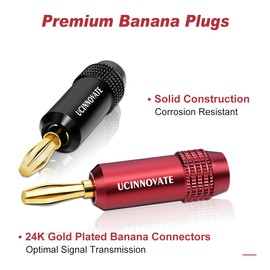WOWLED Pack of 8 Gold-Plated Banana Plugs, Premium 24K Gold-Plated 4 mm Banana Plugs for 12AWG - 18AWG Speaker Cable, HiFi Connection, Home Cinema Audio Cable, Stereo Systems