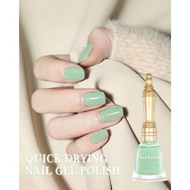 Fast Drying Nail Gel Glue Polish, Muted Green Gel Polish Long-Lasting Air Dry Fast, 15ml Nude Regular Water-based Nail Lacquer Full Coverage High Glossy Shine Nail Art Home Manicure Gift for Ladies-03