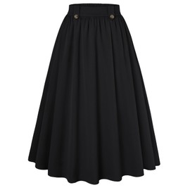 Belle Poque Women Flowy Skirt Below Knee for Office Work Going Out Retro Elastic Waisted A Line Midi Skirt Black L