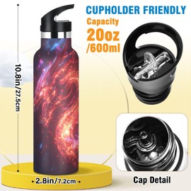 Red Blue Fire Dragon Kids Insulated Water Bottle with Straw Lid,Vacuum Stainless Steel Mug Leakproof Tumbler Monster Dragon Water Bottle for Sports Travel School,20oz