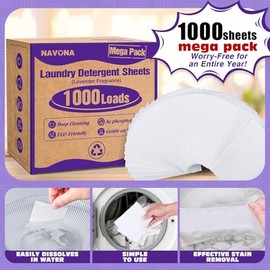 1000 Loads Mega Pack Laundry Detergent Sheets, Eco-friendly Laundry Sheets, Powerful Cleaning, Suitable for Homes, Dorms, and Apartments - [Lavender Fragrance]