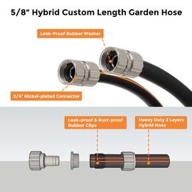 Giraffe Tools Leader Hose 5ft x 5/8", Custom Length, Heavy Duty, No Kink, Flexible, Rubber Garden Hose, Leakproof Water Hose with Female to Female Fittings, 600 Burst PSI