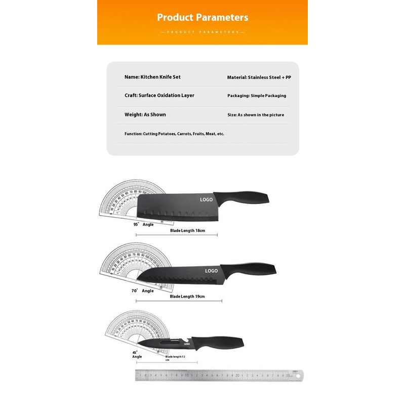 professional kitchen knife set with scissors - 3-piece black knives