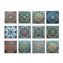 12 Pcs Tile Stickers Self Adhesive PVC+PE Wall Tiles Waterproof Peel and Stick Backsplash Tile for Kitchen 5.91 X 5.91 InchColor: Art-05