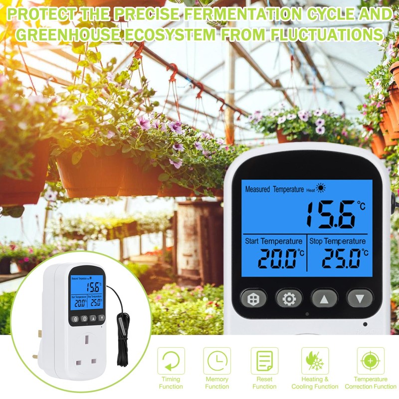 PRITOK Thermostat Plug Socket with 1.7m Sensor: Digital Temperature Controller