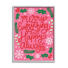 Stupell Industries Merry Everything and Happy Always Phrase Candy Cane, Designed by Taylor Shannon Designeds Gray Framed Wall Art, 16 x 20, Pink