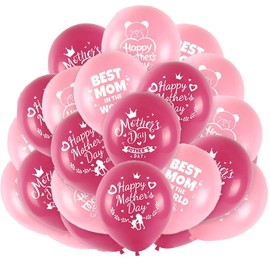 NOJGAC Mothers Day Balloons, 18Pcs Lovely Pink and Rose Red Mother’s Day Balloons with Cute Bear and Flower Designs, Ideal for Mother’s Day Celebration and Surprise