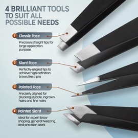 PORTENTUM Professional Tweezers for Facial Hair Women and Men - Stainless Steel Precision Tweezers for Ingrown Hair Tweezers (4 Pcs)