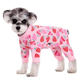 Dog Surgery Recovery Suit for Male/Female,Dog Anti-Hair Anti Licking Pajamas Onesie,Wound Protection Puppy E-Collar & Cone Alternative Jumpsuit For Small Medium Dogs_XS(Pink Strawberry New)