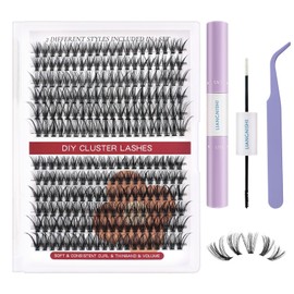 Cluster Lashes Extensions Kit 240 Pcs D Curl Individual Lashes 30D+40D 10-16mm Mixed DIY Lashes Volume Fluffy False Eyelashes with Bond and Seal Applicator at Home Lashes Kit (30D+40D)