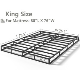 Qingzhou Box Spring King Bed Bases, 5 Inch High Metal King Size Box Spring Only, Heavy Duty Mattress Foundation with Fabric Cover, Easy Assembly, Quiet Noise Free, Non Slip, Black