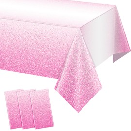 3 Pack Ombre Pink Plastic Tablecloth for Parties, Gradient Pastel Pink Disposable Tablecloths for Rectangle Tables, Light Pink Sprinkle Table Cover for Wedding Birthday Anniversary Party, 54 x 108Inch