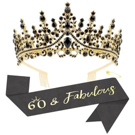 50th Birthday Sash Crown Tiara 50 & Fabulous 50th Birthday Decorations for Women Cool 50th Birthday Gifts for Women - Color: black 60th