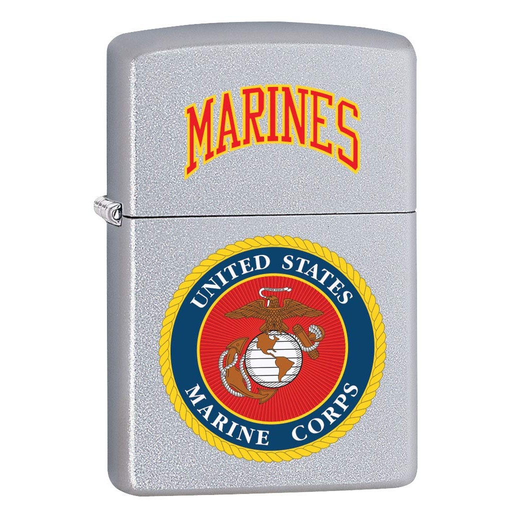Zippo Lighter: USMC Marines Logo - Satin Chrome 80400