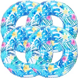 4 pcs Large Luau Pool Floats Inflatable Floaties Rings for Adults, Floating Pool Tubes for Teens, Hawaiian Pool Floats Swimming Beach Pool Party Decorations (Blue)