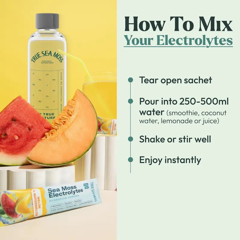 Sea Moss Electrolyte Powder Packets Melon Watermelon Flavor, Natural Hydration