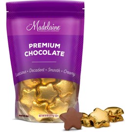 Madelaine Chocolate Gold Stars - Christmas Candy Party Favors - 24 Milk Chocolate Candy Individually Wrapped In Gold Foil for Party Decorations 8 Oz Bag