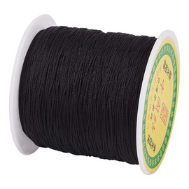 PandaHall Braided Nylon Thread 0.5mm Black Silky Chinese Knot Cord Shamballa Macrame Thread Cord for Kumihimo Macrame Friendship Bracelets 150 Yards