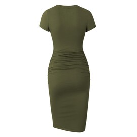 Missufe Women's Ruched Casual Sundress Knee Length Bodycon Sheath Dress (Army Green, Large)