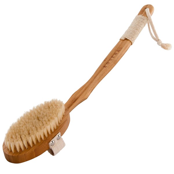 Dry Brushing Body Brush for Rejuvenating Skin – Back Scrubber for Shower – Stimulate Lymphatic Drainage and Minimize Cellulite – 100% Natural Boar Bristles with Detachable Handle – Exfoliating Brush