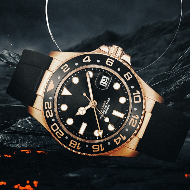 Men Field Watch Mineral Glass 50M Waterproof Silicone Strap Luminous
