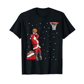 Funny Santa Basketball Christmas Throw Gift T-Shirt, black