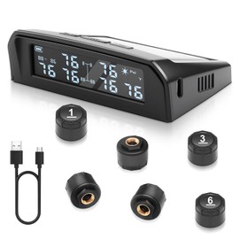 KAOLALI TPMS Reifendruckkontrollsyste mit 6 Sensoren, Reifendruckkontrollsystem für Wohnmobile, 0.01Bar Hohe Präzision, Solarladung und USB-Ladefunktion, 9,9 Bar/144 PSI Max, 6 Alarmmodi, für RV LKW