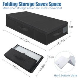 Supowin Underbed Storage Containers Bin with Lids (Set of 2) Large Under Bed Storage Organizer Box with Handle, Foldable Under the Storage Bags for Organizing Clothes, Shoes, Blankets, Pillows-Black