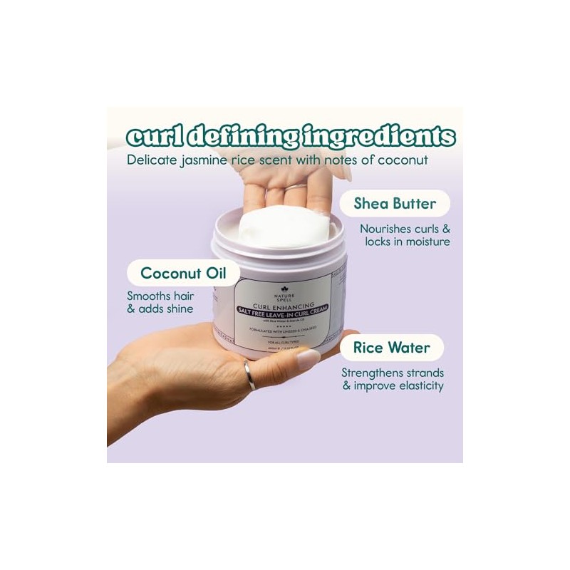 Nature Spell Curl Leave-In Cream, Salt Free Formula for Definition,
