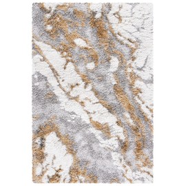 SAFAVIEH Horizon Shag Collection Area Rug - 5'3" x 7'7", Grey & Gold, Modern Abstract Design, Non-Shedding & Easy Care, 2.6-inch Thick Ideal for High Traffic Areas in Living Room, Bedroom (HZN890D)