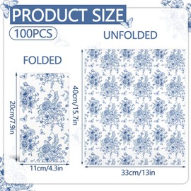 100PCS Blue Floral Napkins Disposable Hand Towels for Bathroom 3 Ply Blue and White Paper Napkins Decorative Flower Guest Napkins Chinoiserie Napkins for Wedding Bridal Shower Birthday Cocktail Party
