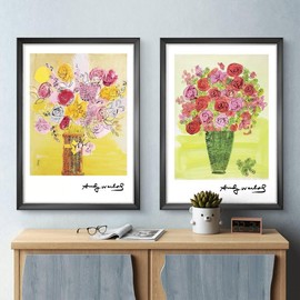Andy Warhol Yellow Flower Painting Roses 2 Pack Poster Aoipro (Black Frame (23cm x 31cm)