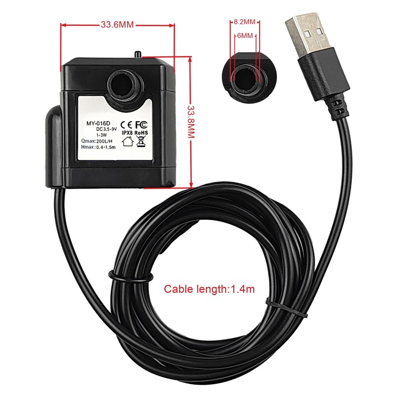Gikfun 3W 50GPH USB Mini Submersible Water Pump Replacement Pump
