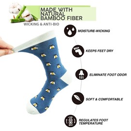 Lavencious Womens Bamboo Dress Socks 5 Pairs for Women Shoe Size 6-10, Sock Size 9-11, 5 Pairs (Bee Pattern Size 6.5-8.5 UK)