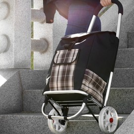 Large Classic Plaid Stainless Steel Folding Shopping Cart Shopping Cart (Brown)