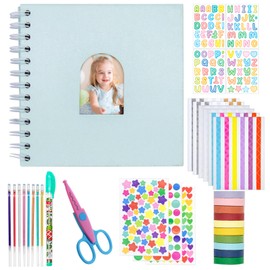 Kid Scrapbook DIY Photo Album Hard Cover Scrapbook Kit for Kids Instant Camera Print Paper with DIY Accessories (Blue)