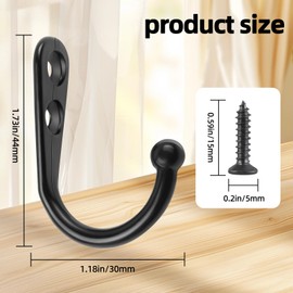 SMLBJUTE Black Wall Mounted Coat Hooks, 15 Hooks with 30 Screws