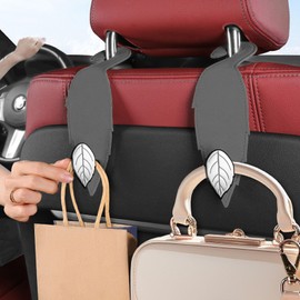 KAFUX Leaf Heavy Duty Leather Car Headrest Hooks, Gray 1-Pack, Stylish Organizer for Purses/Groceries/Hangbags