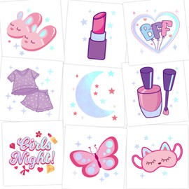 Sleepover Party Temporary Tattoos for Girls Pink Bulk 210 Pcs Glitter Tattoos Kids Pajama Party Supplies Movie Night Birthday Goodie Bag Favors