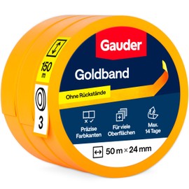 GAUDER Goldband Painter's Masking Tape Made of Premium Washi for Precise Colour Edges - Painter's Tape Residue-Free - Masking Tape - Painter's Tape Masking Tape (3 Rolls - 24 mm x 50 m)