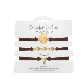 Maya J Western Bracelet Hair Tie with Yellow Hat-3 Buffalo-Skull with Brown Elastics, Set of 3
