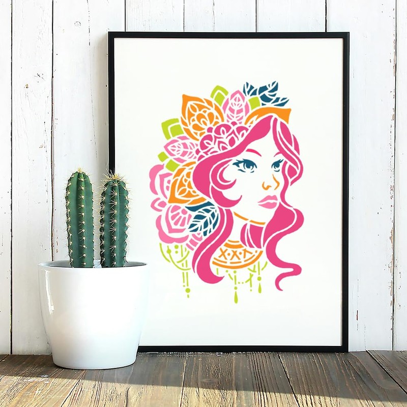 DOODLREAM Mandala Woman Face Wall Stencil Template 29.7 x 21cm