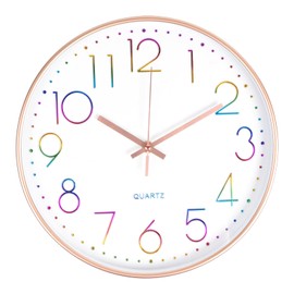 CIMOYBAI 30 cm Wall Clock, 3D Numbers, Colourful, Silent Wall Clock, Rose Gold, Modern, No Ticking Noise, for Office, Room, Living Room, Kitchen, School, Children's Room (Rose Gold-E)