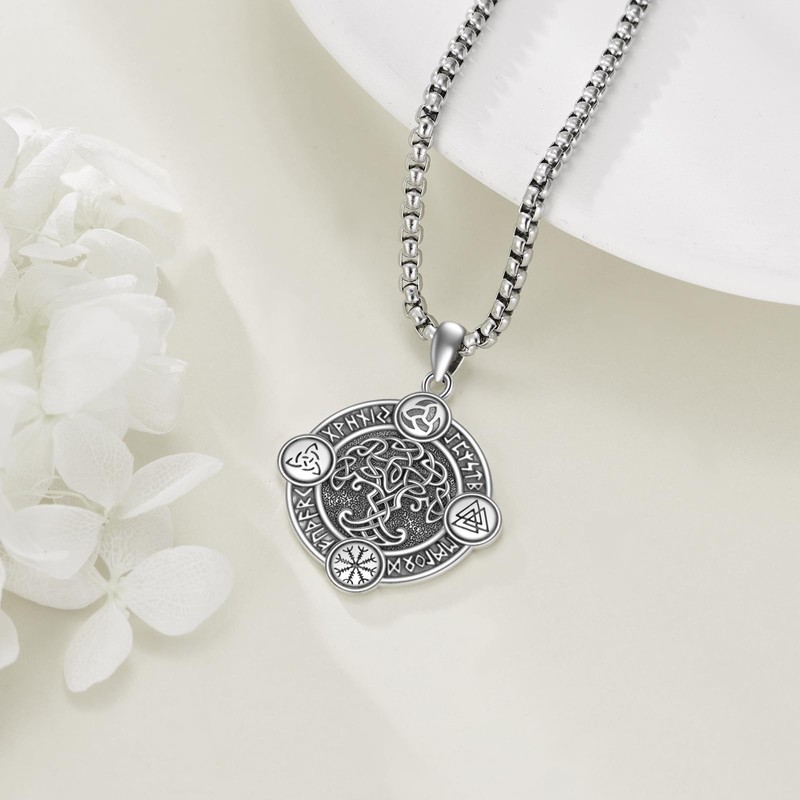Viking Necklace for Men 925 Sterling Silver Celtic Knot Tree